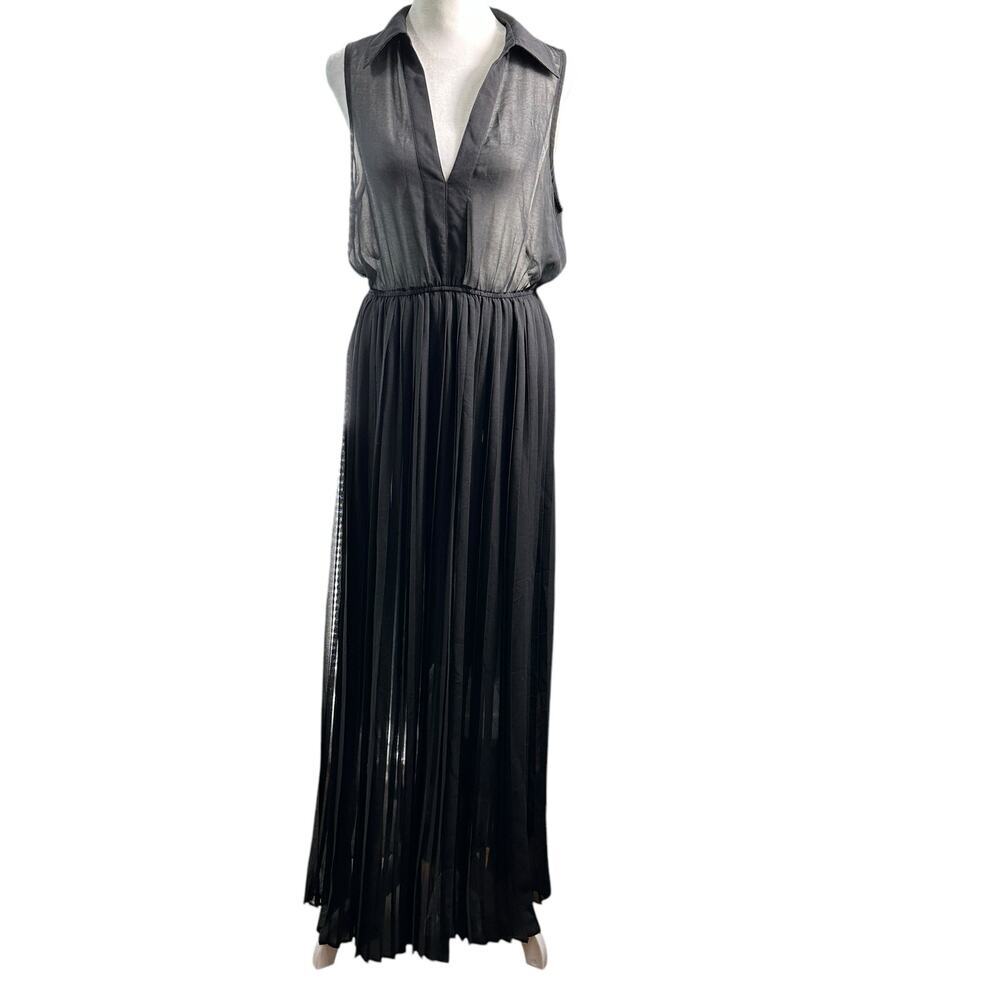 XXI Sheer‎ Chiffon Maxi Dress Collared Tank Pleated Skirt Black Size Medium
